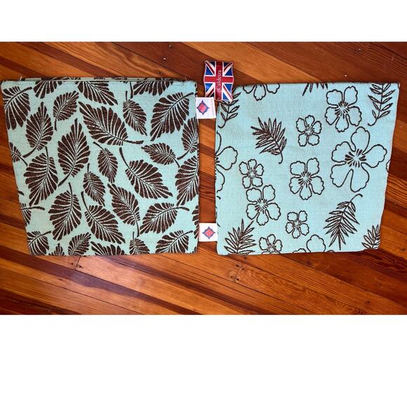 Calderia Fabric Throw Pillow Covers, Set of Two(2), Aqua/Brown, NOS - Picture 1 of 8